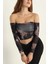 Desenli Uzun Kollu Straplez Crop Bluz 1