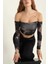 Desenli Uzun Kollu Straplez Crop Bluz 4