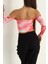 Desenli Uzun Kollu Straplez Crop Bluz 3