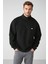 Radıant Erkek Yarım Fermuarlı Dik Yakalı Nakışlı Siyah Sweatshirt 1