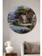 Dekoratif Orman Evleri Gölet Ahşap Tablo Şık Yuvarlak Duvar Dekorasyon Tablosu 1