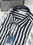 Klasik Uzun Kol Çizgili Yaka Düğmeli Cepsiz Erkek Gömlek T.1269 Siyah Beyaz 2