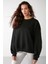 VANELTINA Kadın Bisiklet Yaka İçi Polarlı Oversize Fit Basic Siyah Sweatshirt 1