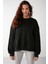 VANELTINA Kadın Bisiklet Yaka İçi Polarlı Oversize Fit Basic Siyah Sweatshirt 2