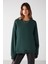 VANELTINA Kadın Bisiklet Yaka İçi Polarlı Oversize Fit Basic Koyu Yeşil Sweatshirt 1