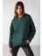 VANELTINA Kadın Bisiklet Yaka İçi Polarlı Oversize Fit Basic Koyu Yeşil Sweatshirt 3