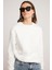 VANELTINA Kadın Bisiklet Yaka İçi Polarlı Oversize Fit Basic Beyaz Sweatshirt 4