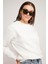 VANELTINA Kadın Bisiklet Yaka İçi Polarlı Oversize Fit Basic Beyaz Sweatshirt 5