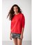 VANELTINA Kadın Bisiklet Yaka İçi Polarlı Oversize Fit Basic Kırmızı Sweatshirt 4