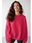 VANELTINA Kadın Bisiklet Yaka İçi Polarlı Oversize Fit Basic Pembe Sweatshirt 1