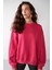 VANELTINA Kadın Bisiklet Yaka İçi Polarlı Oversize Fit Basic Pembe Sweatshirt 2