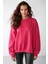 VANELTINA Kadın Bisiklet Yaka İçi Polarlı Oversize Fit Basic Pembe Sweatshirt 3