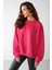 VANELTINA Kadın Bisiklet Yaka İçi Polarlı Oversize Fit Basic Pembe Sweatshirt 4