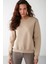 VANELTINA Kadın Bisiklet Yaka İçi Polarlı Oversize Fit Basic Vizon Sweatshirt 1