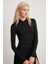 Layana Kadın Slim Fit Ince Kumas Kapüşonlu Uzun Kollu Siyah Body 4