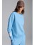 Sahıan Kadın Organik Pamuk 3 Iplik Içi Şardonlu Kol Etiket Detaylı Regular Mavi Sweatshirt 1