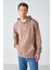 Epıc Erkek Yumusaçık Kumaşlı Kapüşonlu Kordonlu Regular Fit Nakışlı Vizon Sweatshirt 3