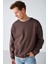 Stephan Erkek Yumuşacık Kumaşlı Oversize Fit Yuvarlak Yakalı Kahverengi Sweatshirt 5