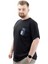 Erkek Büyük Beden T-Shirt Pamuklu Baskılı Bisiklet Yaka Tişört Lımıted U24052 Siyah 2