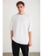 Rhett Erkek Oversize Fit Bol Kesim %100 Organik Pamuklu Basic Örme Beyaz T-shirt 1