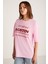 Plensa Kadın %100 Organik Pamuklu Nakış Işlemeli Ve Kabartmalı Baskılı Oversize Pembe T-shirt 4