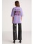 Kalısta Kadın Pamuk Oversize Arkası ve Önü Çiçek Baskılı Yuvarlak Yaka Yarım Kol Mor T-Shirt 5