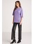 Kalısta Kadın Pamuk Oversize Arkası ve Önü Çiçek Baskılı Yuvarlak Yaka Yarım Kol Mor T-Shirt 2