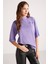 Kalısta Kadın Pamuk Oversize Arkası ve Önü Çiçek Baskılı Yuvarlak Yaka Yarım Kol Mor T-Shirt 3