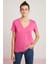Mabel Kadın Pamuk V Yaka Yarım Kollu Pembe T-Shirt 1