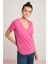 Mabel Kadın Pamuk V Yaka Yarım Kollu Pembe T-Shirt 2