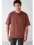 Joel Erkek %100 Organik Pamuklu Kalın Kumaşlı Özel Dokulu Etiket Detaylı Oversize Bordo T-shirt 3