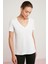 Mabel Kadın Pamuk V Yaka Yarım Kollu Beyaz T-Shirt 3