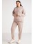 Terezabb Kadın İçi Polarlı Yumuşacık Comfort Fit Kapüşonlu Kanguru Cep Pembe Büyük Beden Sweatshirt 3