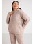 Terezabb Kadın İçi Polarlı Yumuşacık Comfort Fit Kapüşonlu Kanguru Cep Pembe Büyük Beden Sweatshirt 4