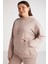 Terezabb Kadın İçi Polarlı Yumuşacık Comfort Fit Kapüşonlu Kanguru Cep Pembe Büyük Beden Sweatshirt 5