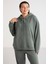 Terezabb Kadın İçi Polarlı Yumuşacık Comfort Fit Kapüşonlu Kanguru Cep Yeşil Büyük Beden Sweatshirt 2