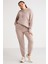 Lenkabb Kadın İçi Polarlı Comfort Fit Beli ve Paçası Lastikli Pembe Eşofman Altı 3