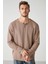 Lorenzo Erkek Özel Dokulu Kumaşlı %100 Pamuk Düğme Detaylı Regular Vizon Sweatshirt 4