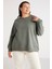 Ethiquet Barborabb İçi Polarlı Yumuşacık Comfort Fit Yuvarlak Yaka Yeşil Büyük Beden Sweatshirt 3