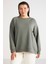 Ethiquet Barborabb İçi Polarlı Yumuşacık Comfort Fit Yuvarlak Yaka Yeşil Büyük Beden Sweatshirt 5