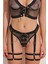 Siyah Korse Görünümlü Deri ve Fileli Jartiyerli Sütyen Takım 2