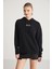 Glace Kadın Ön Ve Arka Baskı Detaylı Kapüşonlu Regular Fit Normal Kalıp Siyah Sweatshirt 3