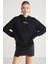 Glace Kadın Ön Ve Arka Baskı Detaylı Kapüşonlu Regular Fit Normal Kalıp Siyah Sweatshirt 4