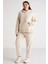 Terezabb Kadın İçi Polarlı Yumuşacık Comfort Fit Kapüşonlu Kanguru Cep Bej Büyük Beden Sweatshirt 2