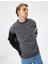 Bisiklet Yaka Sweatshirt Renk Bloklu Slogan Işlemeli Ribanalı 1