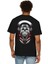 Erkek Motorcu Kurukafa Baskılı Siyah Oversize T-Shirt 2