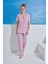Kadın Pembe Kiraz Desenli Düğmeli Pamuklu Gömlek Yaka Kısa Kollu Pijama Takımı 2