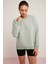 Brenda Kadın İçi Polarlı Yumuşacık Yuvarlak Yaka Kaşkorse Detaylı Oversize Mint Yeşil Sweatshirt 2