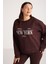 Petrabb Kadın İçi Polarlı Yumuşacık Comfort Fit Önü Nakışlı Yuvarlak Yaka Bordo Büyük Beden Sweatshirt 2