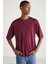 Joel Erkek %100 Organik Pamuklu Kalın Kumaşlı Özel Dokulu Etiket Detaylı Oversize Mürdüm T-shirt 2